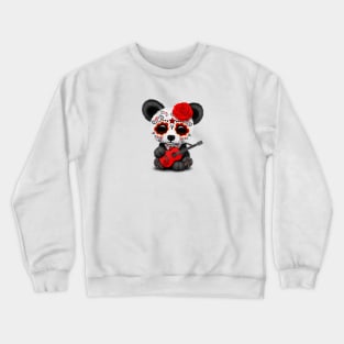 Red Sugar Skull Panda Playing Guitar Crewneck Sweatshirt